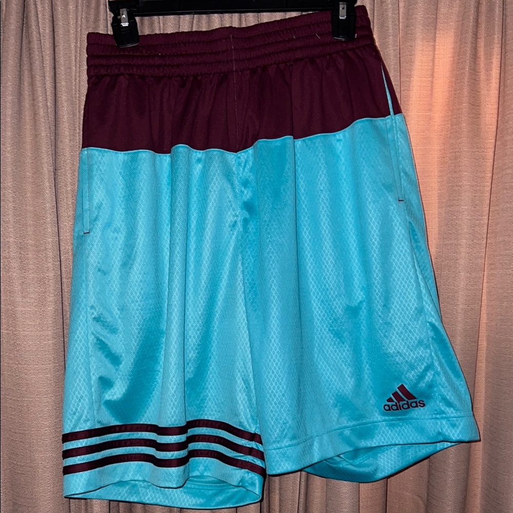 Adidas Men's Two-Tone Athletic Shorts - Blue and Burgundy